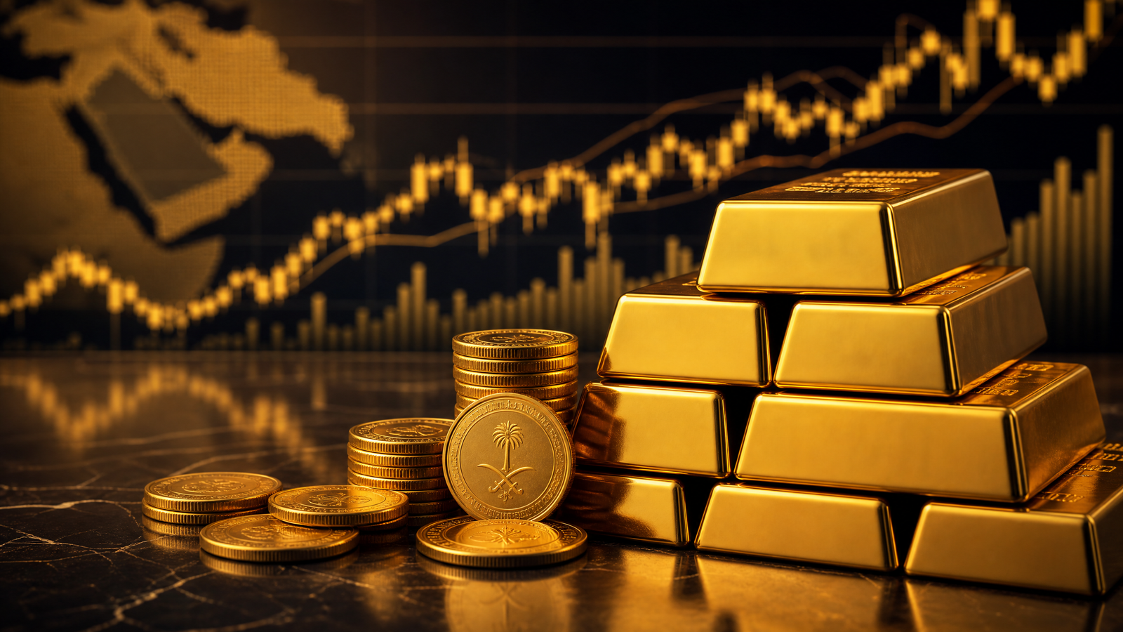 سبائك ذهب وعملات ذهبية مع مخططات مالية - هل شراء سبائك الذهب مربح